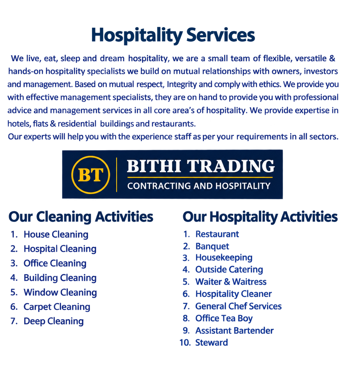 Hospitality Activities